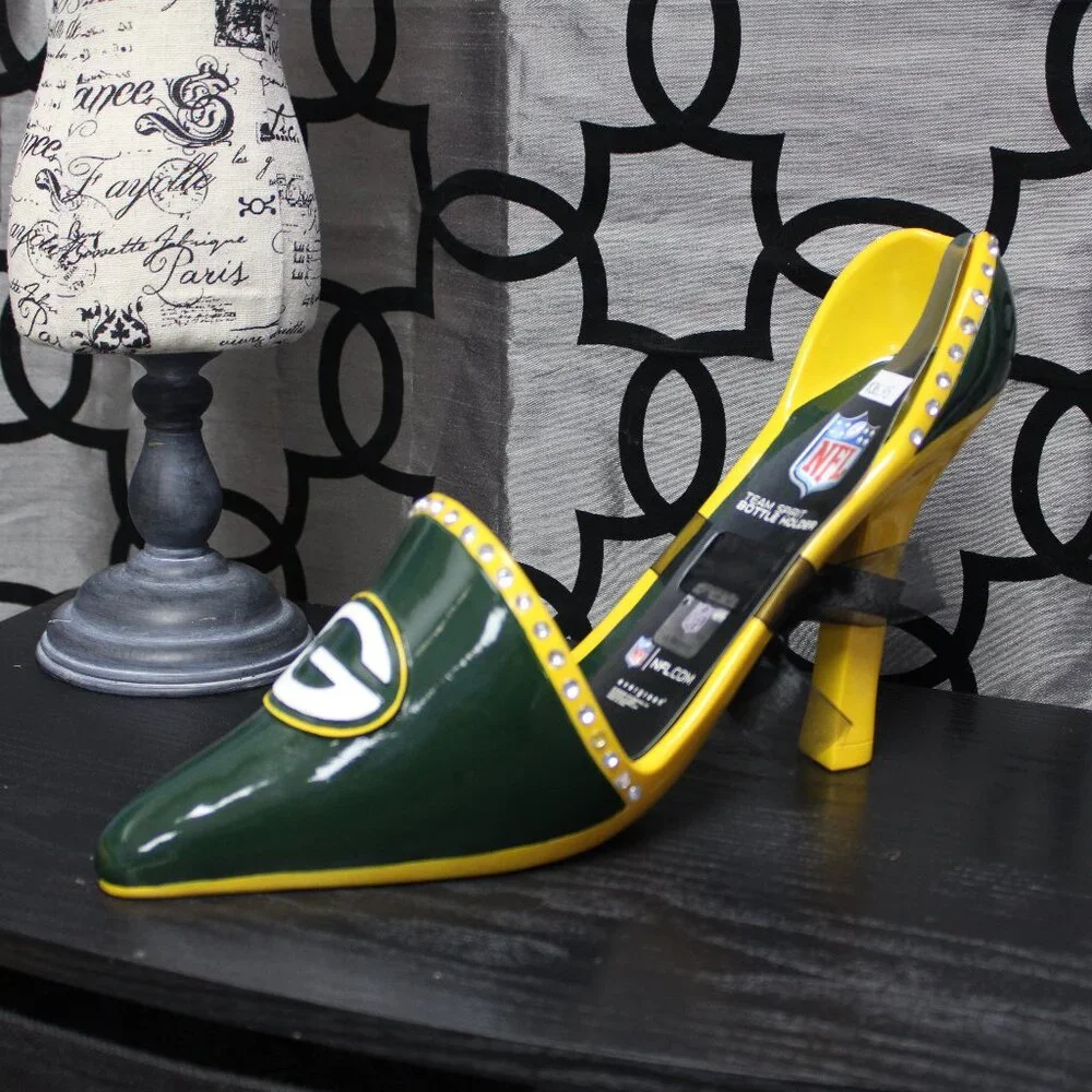 Green Bay Packers NFL Team Spirit Stiletto Wine Bottle Holder Ceramic NWT